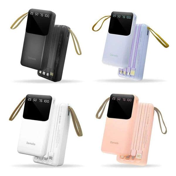 20000mAh Power Bank Portable Charger Backup LED Digital Display External Battery 4in1 Cable Mobile Power C260511