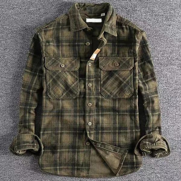 Japanese Vintage Mens Plaid Long Sleeve Shirt Spring Autumn Fashion Comfortable Corduroy Artistic Trendy Classic Shirts Tops 260511