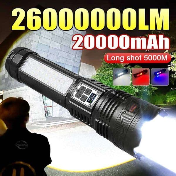 26000000LM High Power LED 20000mAh Built-in battery Rechargeable Torch With COB Light Tactical Flashlight USB Lantern S260509