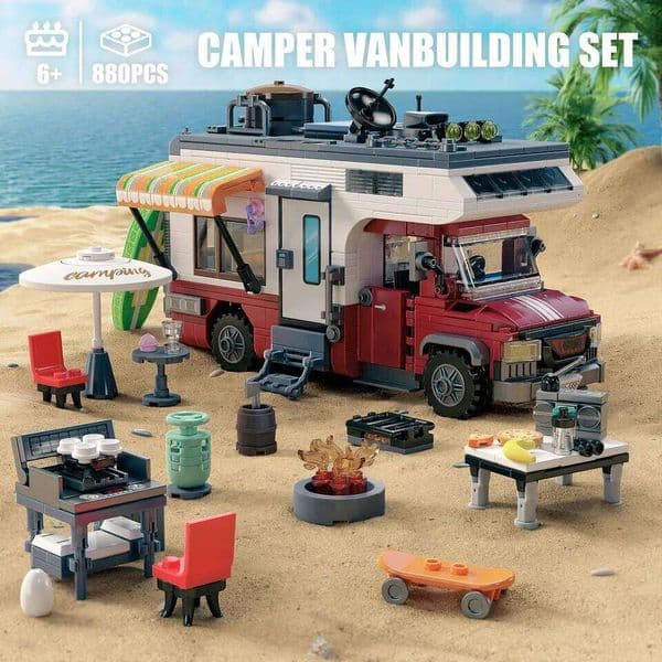 924PCS Camper Van Building Blocks Set Assembly Puzzle Bricks Model with LED Light Desktop Decoration Gifts 26Y0511