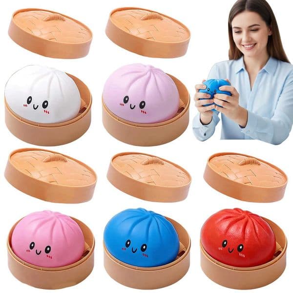 Bun with Food Steamer Stretchy Desk Toys Kawaii Soft Dumpling Bun Simulation Fidget Toy Squeeze Dough Ball for Adults and Kids X2605111