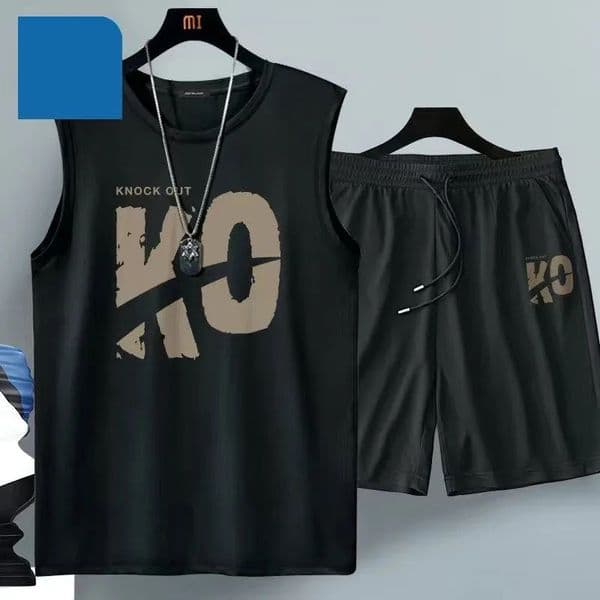 Summer Men Clothing Harajuku Breathable fashion Sportswear suit casual short-sleeved T-shirt shorts 2-piece 260509