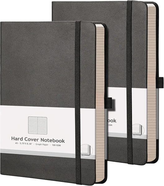 A5 Grid Paper Notebook 2 Pack - Hardcover with 384 Pages Thick Graph Paper for Math Science Students 260511