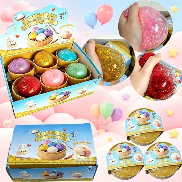 1-12pcs Glitter Dumpling Glitter Dumpling Squishy with Box Dumplings Sensory Squeeze Toy for Stress Relief Toys X260511
