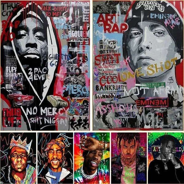 Freddie Mercury 2PAC Tupac Biggie Street Graffiti Hip Hop Singers Rockstar Canvas Painting Wall Art for Room Home Decor 26Y0511
