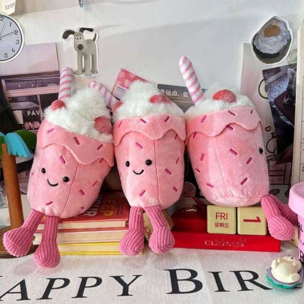 Fun Strawberry Chocolate Milk Shake Plush Backpack Charm Bag Decoration Cute Dessert Doll Birthday Gifts 26L0511