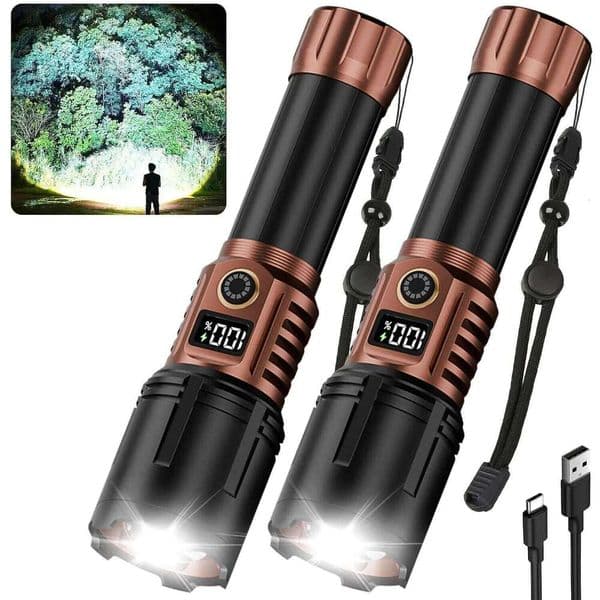 Super Bright High Lumens Flash Light, 5 Modes Zoomable Torches with LCD Digital Display, Powerful Handheld LED Flashlights S260509
