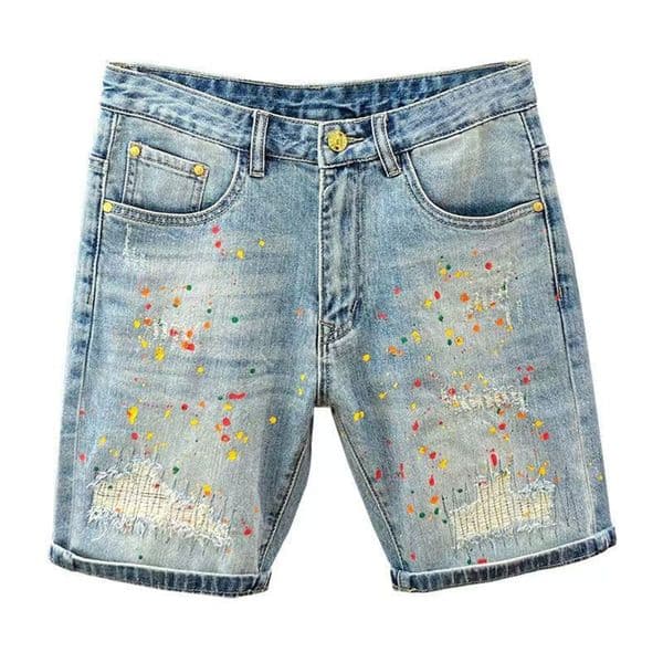 Designer Men's Shorts American Street Embroidery High Waist Washed Denim Harajuku Retro Trendy Brand Oversized Jeans Streetwear Biker Pant