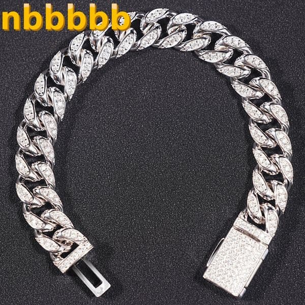 SICGEM 85 Inches 13 MM Cuban Link Chain 925 Sterling Silver Bling Iced Out MOISSANITE Chains