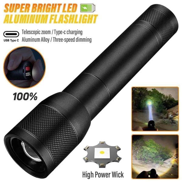 Super bright LED aluminum alloy flashlight Rechargeable torch Outdoor searchlight Portable camping light With telescopic zoom S260509