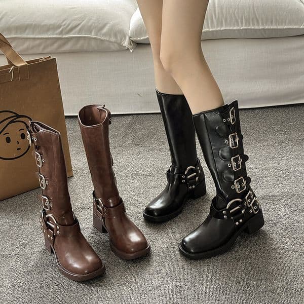 Ddmysports Brown Over The Knee For Women New Autumn Winter Leather Western Cowboy Long High Tube Riding Boots Outdoor Shoes