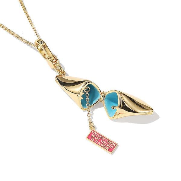 Juicy Coturely Trendy stylish gold-plated openable fortune cookie pendant, simple and fashionable river clam letter square necklace for women