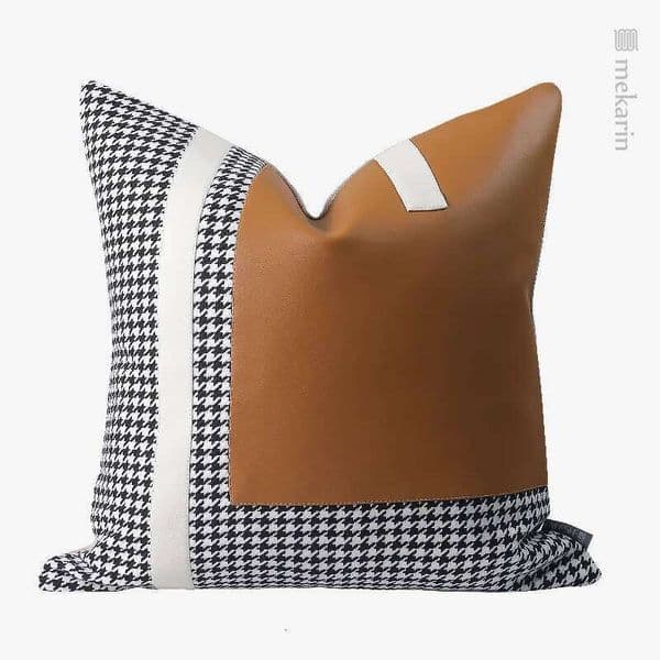 Houndstooth soft orange-gray leather stitching Pillow Case hotel living room sofa villa homestay restaurant cushion 26Y0509