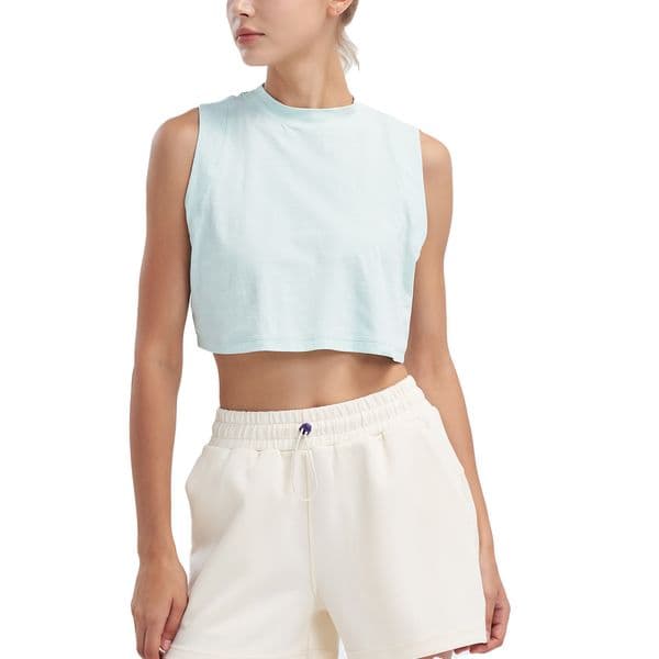 Women's Cropped Sleeveless Sports Tank Top Quick Dry Breathable Gym Yoga Workout Shirt