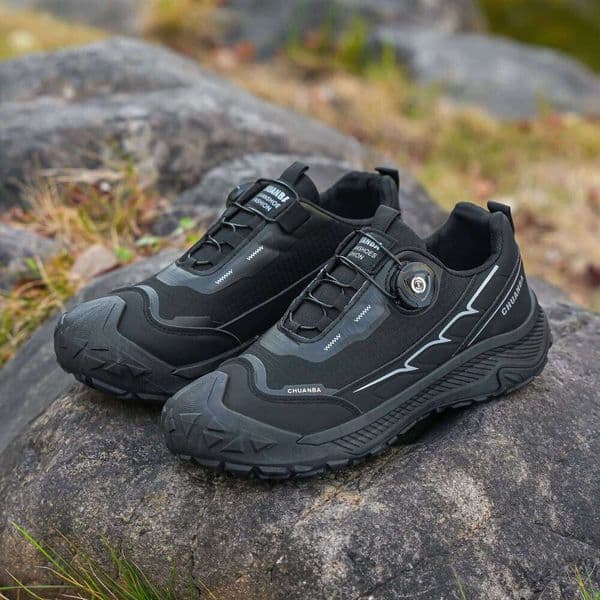 Men's Lightweight Casual Outdoor Running Shoes in Black Grey Khaki Sizes 39-48 PU Material with Canvas 26W0508