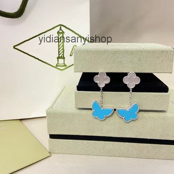 Designer jewelry vanly cleeffly earrings Flower Mother-of-Pearl Blue Turquoise Classic Womens Butterfly four-leaf clover Earrings
