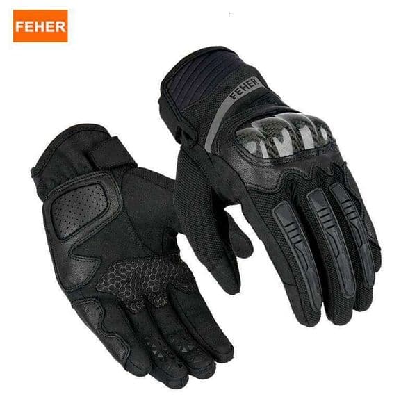 FEHER Men's Motorcycle Summer Breathable Genuine Leather Riding Touch Screen Anti-fall Ventilated Motorbike Gloves 26W05011