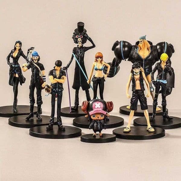 One Piece Figure Theatrical Version 92th Generation Black Clothes 9 Sets Straw Hat Crew Full Set Decoration Luffy Nami Anime Model L260509