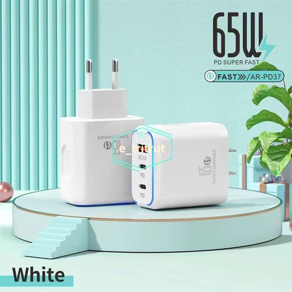 Hot selling Multicolor 65W USB Type C PD Wall Fast Charging 2PD+USB Charging Charger for iPhone Samsung EU US Plug phone Charger Power Adapter with Retail Box
