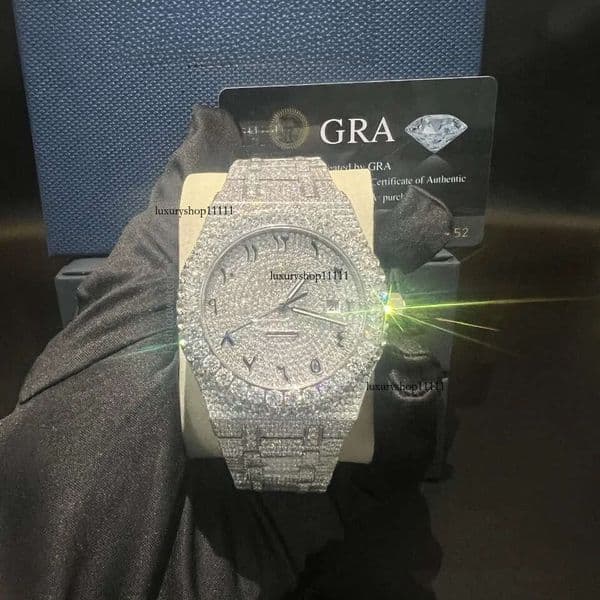 Iced Out Style Watch with Lab Created Diamond Accents, Mechanical Movement, and Stainless Steel Construction