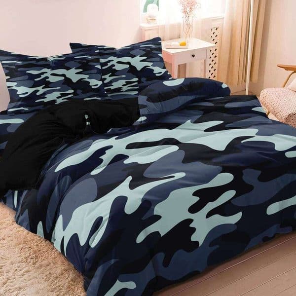 3pcs Duvet Set,blue-black camouflage Print Digital printed Bedding Set,(1*Duvet Cover + 2*Pillowcase,No Core) W260511