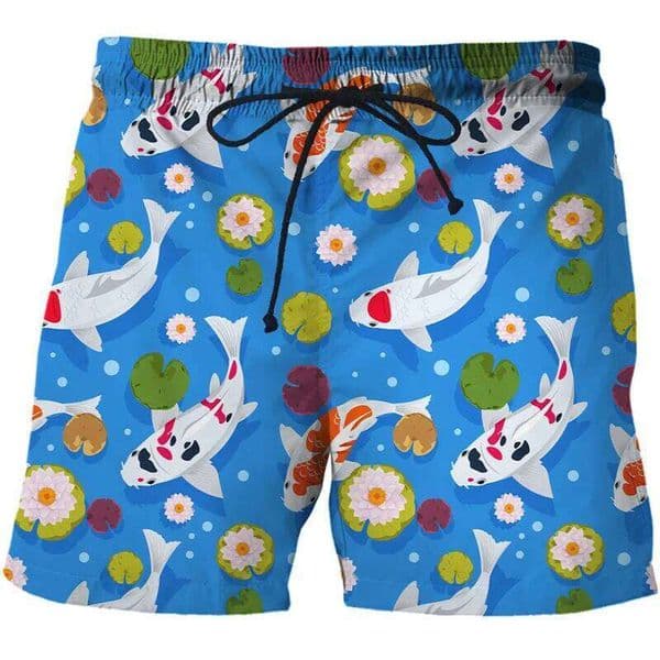 Cartoon Art 3D Koi Carp Print Beach For Men Summer Swim Trunks Board Shorts Swimsuit Street Sports Running Short Pants