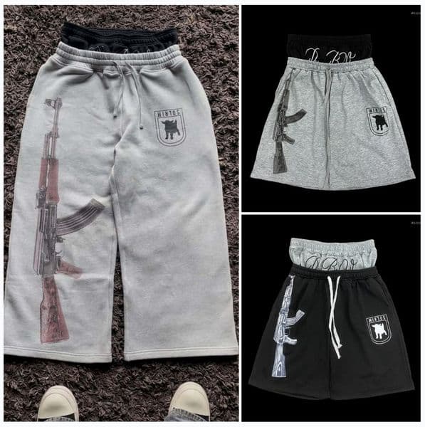 Men's Shorts Summer Fashion Trend AK Printed Fake Two-Piece Double Waistband Casual Versatile Loose Five-Quarter Pants