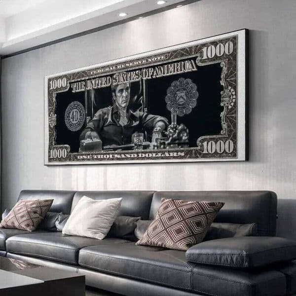Classic Movie, Scarface Tony Montana Dollar Wall Art, HD Canvas Print Poster, Home, Living Room, Room Decor Painting 26Y0511