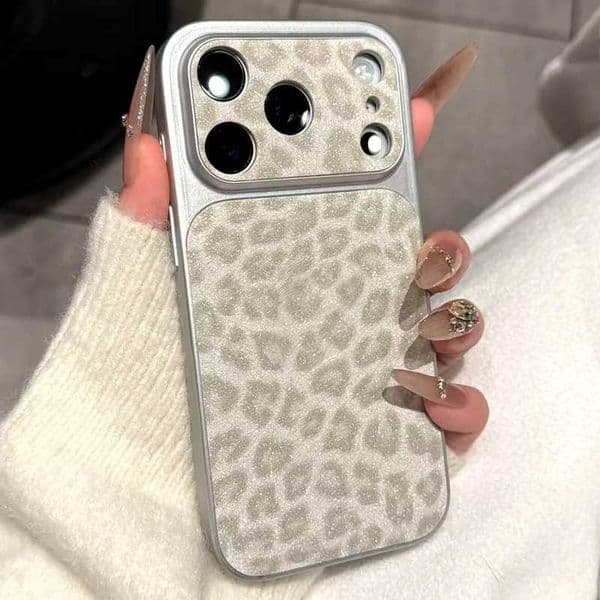 Luxury Leopard Print Glitter Cortex Leather Phone Case For iPhone 13 14 15 16 17 Pro Max Shockproof Bumper Back Cases CoverJ260511