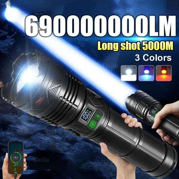 69000000LM 15000W Ultra Powerful Flashlight Telescopic Zoom Flash Lights Type-c Rechargeable LED Torch Outdoor Adventure Camping S260509
