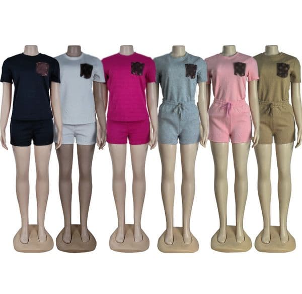 New Women's Tracksuits Luxury brand fashion Casual Sports suit designer Tracksuits T-shirts shorts 2 Piece Set 2977