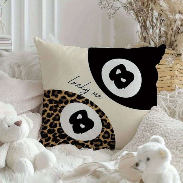lucky 8 ball & leopard print Pillow Case cover cream black 45x45cm single-sided polyester for sofa bedroom decor machine washable 26Y0509