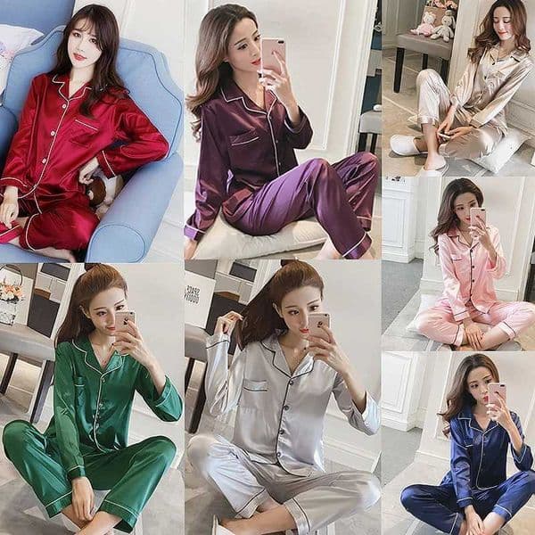 2PCS/Set Large Size Autumn Winter Ladies Long-Sleeved Pajamas Ice Silk Solid Korean Women Casual Cardigan Outside the HomewearJ260511