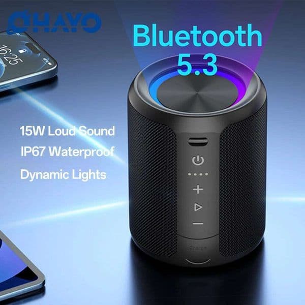 OHAYO BT Wireless,IP67 Waterproof & Dustproof Portable Speaker with Lights,15W Loud Stereo Sound, 2600mAh Battery 26Y0511