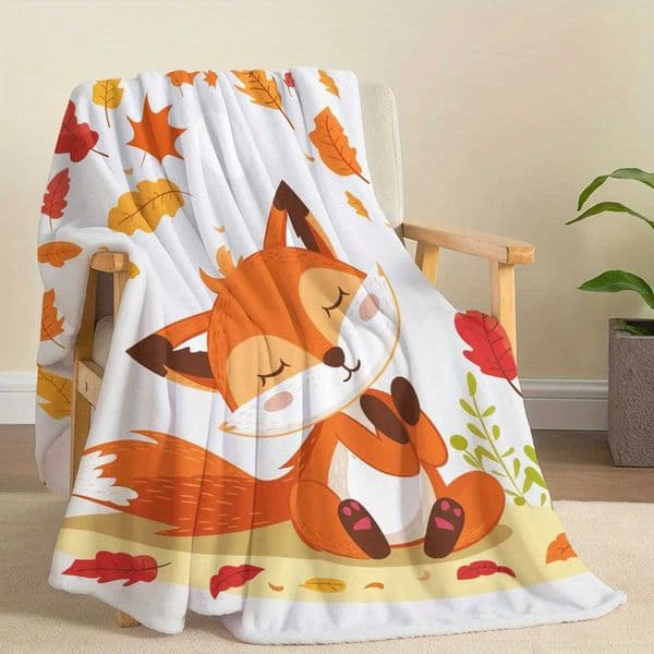 Cozy Little Fox Flannel Throw Blanket - Soft Lightweight Warm for All Seasons - Perfect for Bed Sofa Office Camping C260511