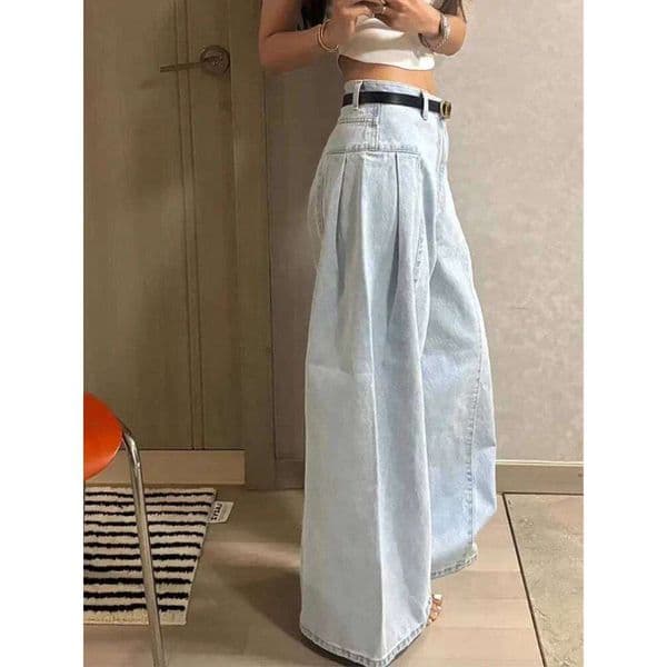 Spring Fashion Wash Wide Leg Jeans Women Korean Vintage Fold Loose Pants New Female Design High Waist Slimming Straight Trouser 26W05011