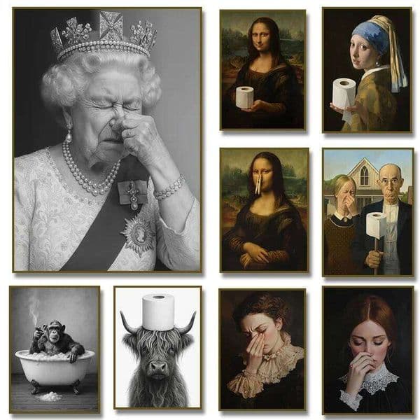 1PCS frameless paintingFunny Bathroom Victorian Queen Portrait Poster Canvas Painting Prints Wall Art Picture Toilet Hum 26Y0511