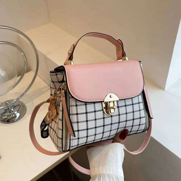 Women S Plaid Patterned PU Leather Crossbody Bag Stylish Buckle Decor Flap Purse XIU LAI SI