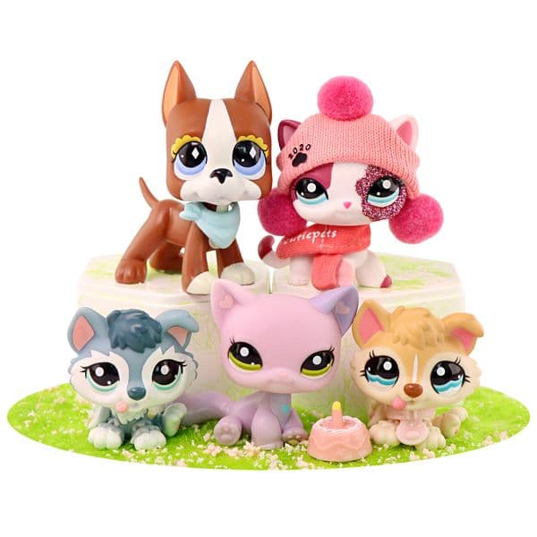 5 pcs LPS Little Pet Toy Great Dane 589 Shorthair Cat 2291 Husky Puppy 2036 1013 Sitting Cat 1994 Kid Gift Collectable