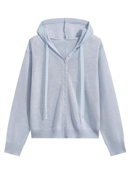 Zjaiss Summer 2026 Womens Lace Strap Knitted Sun Protection Cardigan Korean Style Casual Hooded Thin Single Breasted Top 260511