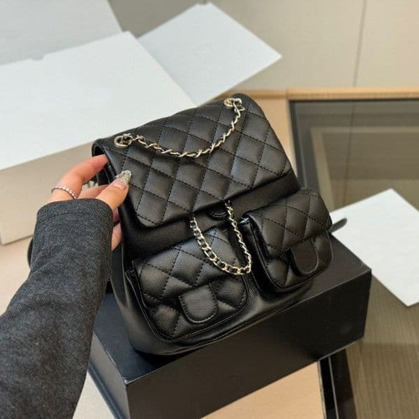 Shoulder backpack for women luxury bag 23P duma mini backpacks high quality designer bag flap bag double pocket calfskin leather schoolbag Luxury Handbag chain bag