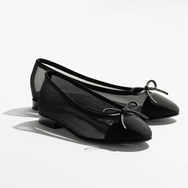 Designer Women Mesh Ballet Flats Black Ballet Flats Bow Sandals Round Toe Breathable Dress Shoes 1057