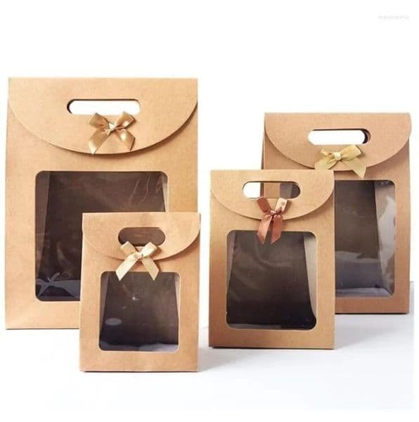 Gift Wrap Kraft Paper Bags With PVC Window Portable Packaging Bag For Thanksgiving Wedding Birthday Tax Duty Free HJ