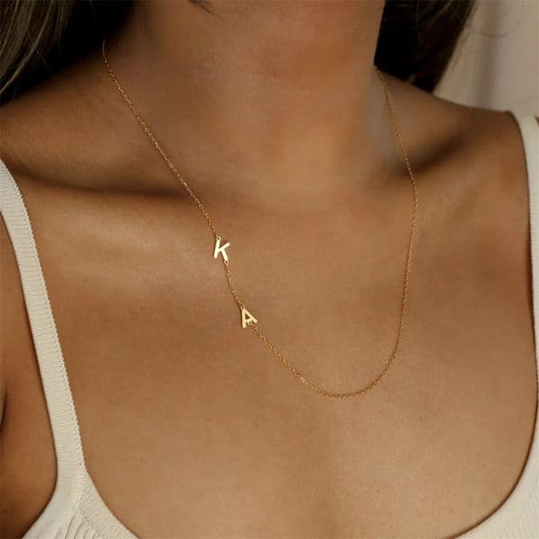 Off-Center Letter Necklace by Minimalist Gold Color Stainless Steel Custom Letter Necklace Sideways Initial Necklace for Mom 260509