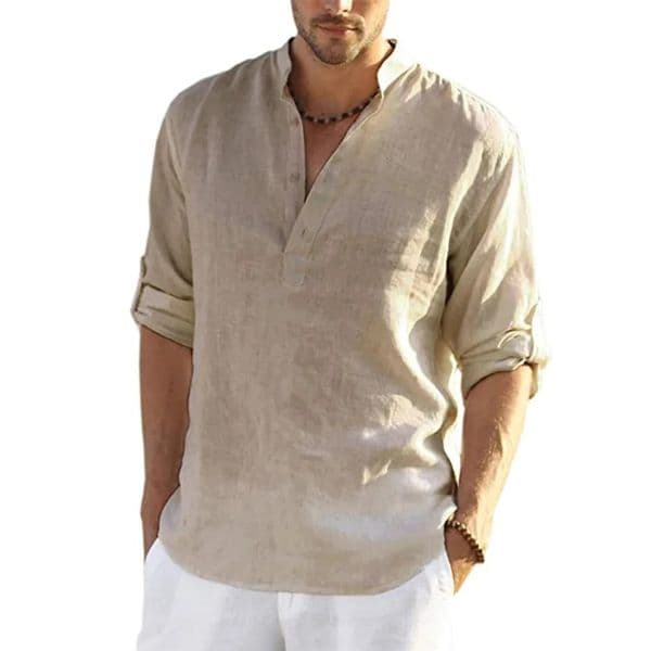 Mens Casual Blouse Cotton Linen Shirt Loose Tops Long Sleeve Tee Shirt Spring Autumn Casual Handsome Mens Shirts 260507