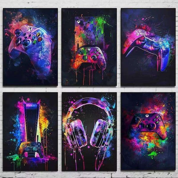 Watercolor Neon Video Game Posters XBOX Prints GamePad Headset Canvas Painting Gaming Wall Art Boys Gamer Room Home Decor 26Y0511