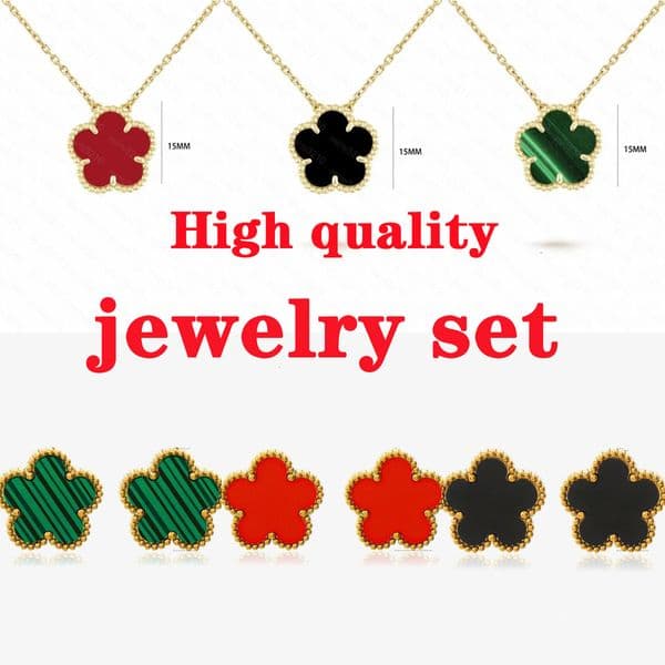 clover necklace earrings Jewelry Set 18K Gold Plated Stainless Steel Green Red White Black Gray jewelry woman designer jewelry necklaces designer chain