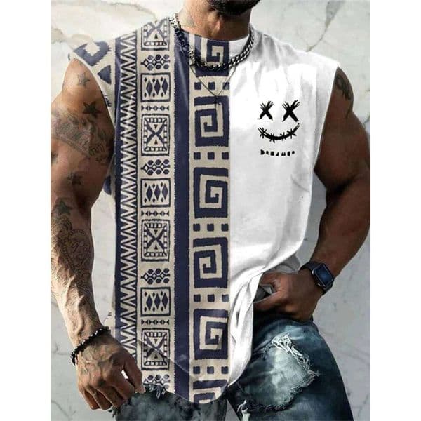 Vintage Men's Sleeveless T Shirt 3D Pattern Printed Sports Running Casual Fitness Clothing Streetwear Hip Hop Tank Top