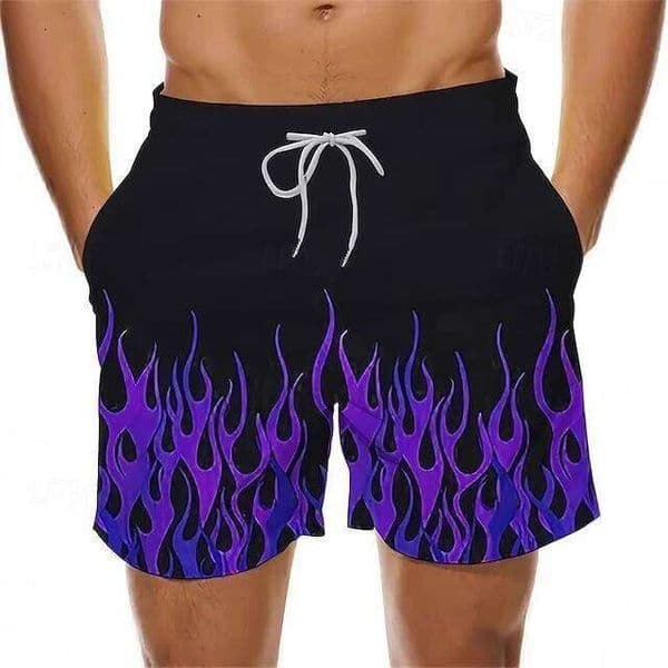 Hawaiian Style Beach For Men Flame Graphic 3D Print Board Shorts Summer Casual Drawstring Waist Party Beachwear Bottoms J260511