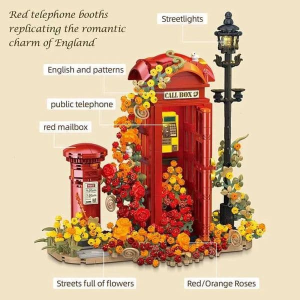 2026 Build Block Set Build Brick Block Set Creative Vintage brick Telephone Booth With Eternal Flower Building Blocks City Classic Call Box DIY Bricks Toys Girl Va